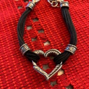 Brighton Black Cord Bracelet with Silver Heart Charm Heritage Heart ❤️